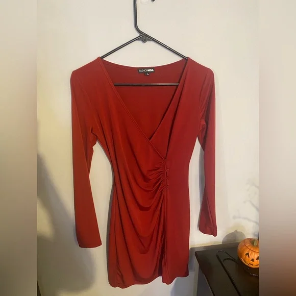 Fashion Nova Red Long Sleeve Dress - Picture 2 of 4